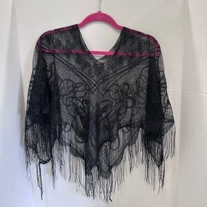 Black Lace Fringe Sweater
